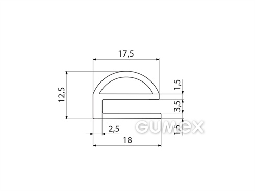 Silikónový profil tvaru "e" s dutinkou, 12,5x18/3,5mm, 60°ShA, -60°C/+180°C, biely